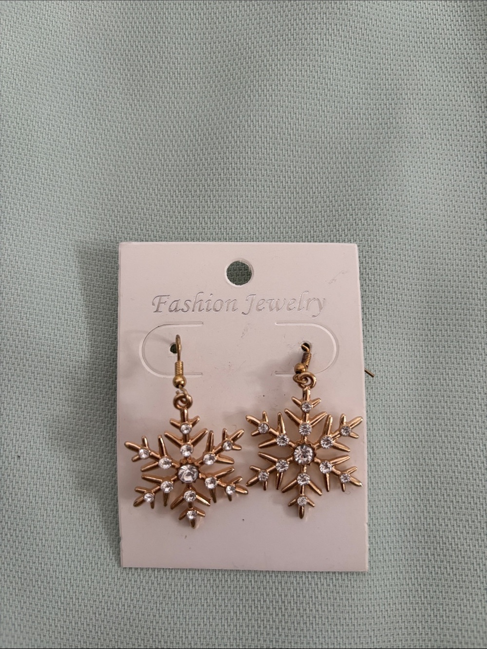 Fashion Jewelry Gold Snowflake Crystal Drop Earrings